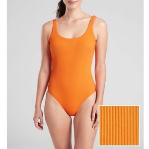 Athleta XL Cloudbreak Scoop One Piece Ribbed Swimsuit Monarch Orange 405834